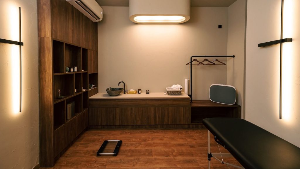 An interior view of an acupuncture clinic, where individuals receive acupuncture treatments.